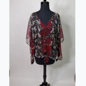 Karen Kane Red/Black Print Light & Flowy (Size: M)